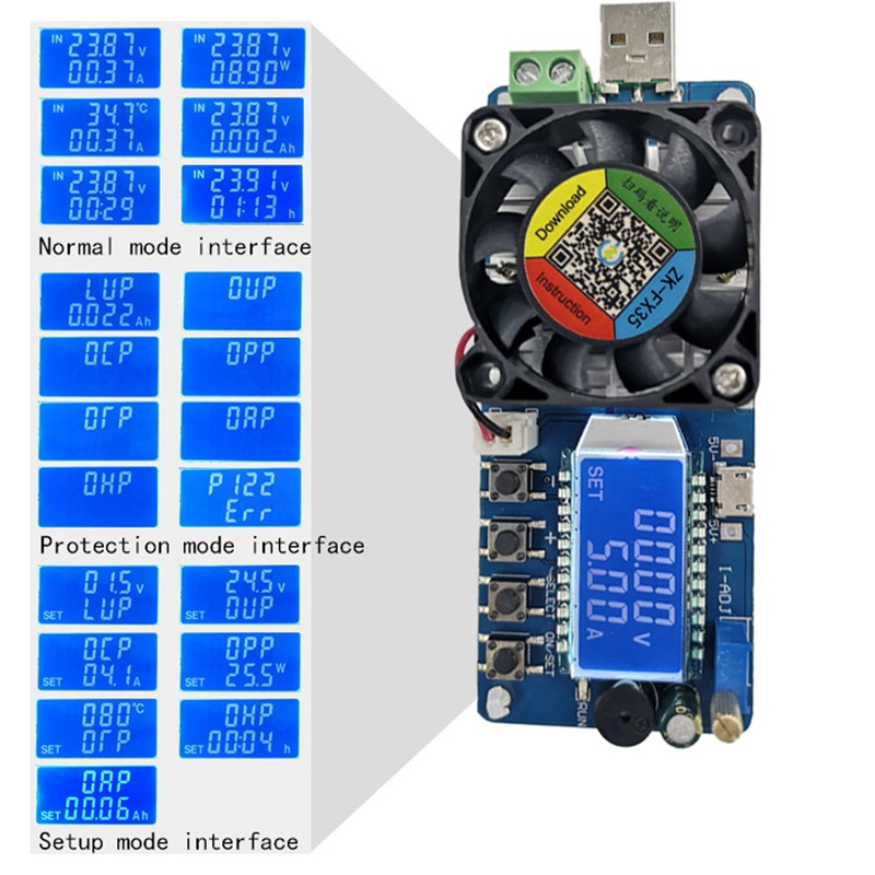 FX25 / FX35 25W 35W 4A / 5A Máy kiểm tra dung lượng pin Dòng điện không đổi Máy kiểm tra USB Có thể điều chỉnh điện trở Máy đo công suất điện áp