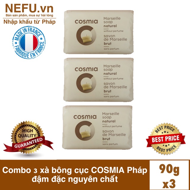 [NEFU] Combo 3 xà bông cục COSMIA Pháp nguyên chất siêu cô đặc siêu tiết kiệm Xà phòng