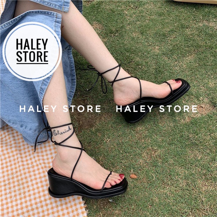 Giày sandal nữ chiến binh cột dây đế xuồng cao 8cm HALEY STORE quai ngang mảnh xỏ ngón nhẹ mềm êm chân rẻ vền đẹp đi chơ