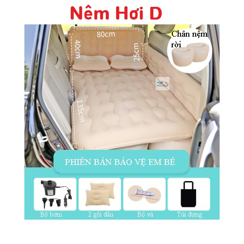 Nệm hơi, giường đệm hơi cho xe ô tô 5 chỗ, 7 chỗ, xe bán tải phủ nhung, có vân sóng, tặng kèm máy bơm hơi