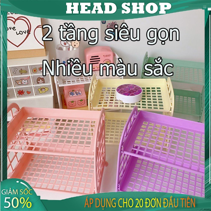 Kệ nhựa để đồ E050 mini 2 tầng để đồ dùng học tập trang trí bàn học phong cách Hàn Quốc HEADSHOP