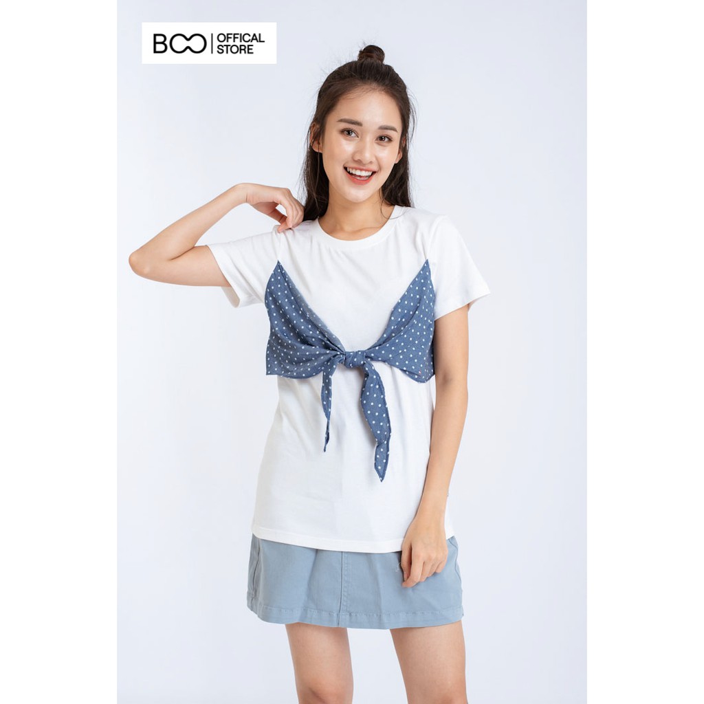 Áo Thun BOO Nữ Form Ôm 100%Cotton Nơ Ngực Nữ Tính