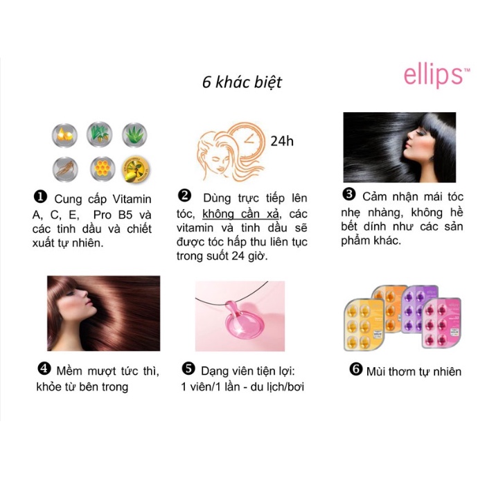 Vỉ 6 Viên Tinh Dầu Dưỡng Tóc Ellips Vitamin Giảm Rụng tóc, Phục Hồi tóc , Nuôi Dưỡng Tóc Óng Mượt
