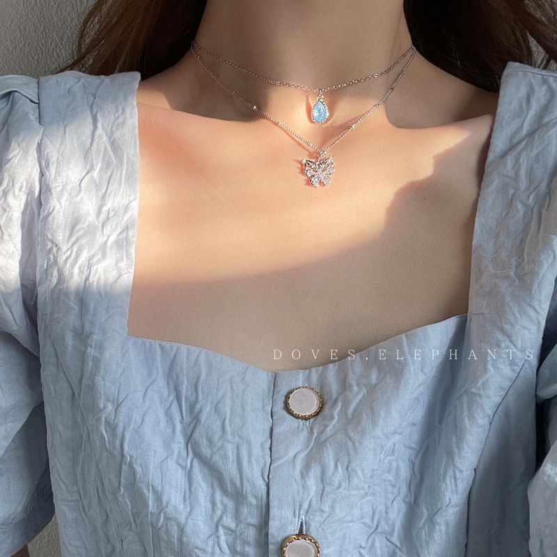 Set 2 Vòng cổ Mặt Bướm Đính Đá Thời Trang