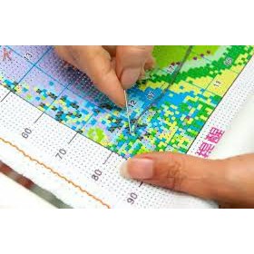 Tranh thêu kín phong cảnh làng quê mn0095  MN0096  , MN0097