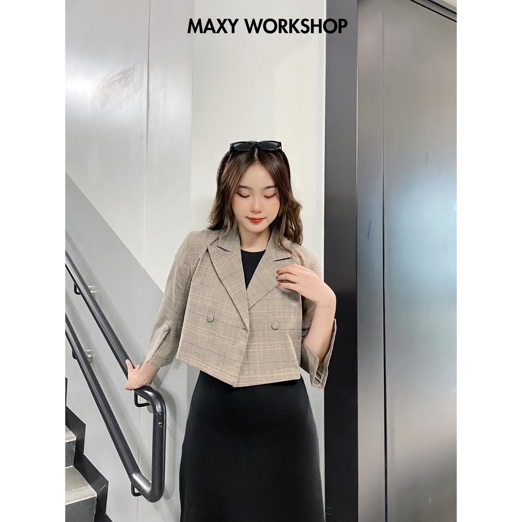 Áo khoác tay lửng Caro Orange Elite Blazer Maxy Workshop | WebRaoVat - webraovat.net.vn