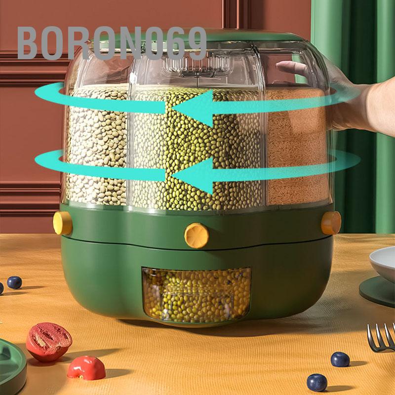 Thùng đựng hạt, ngũ cốc 6 ngăn xoay 360 độ thông minh 6.5kg Boron069