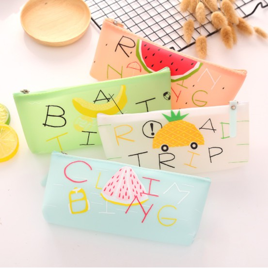 Túi đựng bút , mỹ phẩm tiện ích silicon họa tiết trái cây nhiệt đới siêu xinh TBTC26