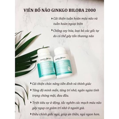 Viên uống bổ não Healthy Care Ginkgo Biloba 2000 Úc