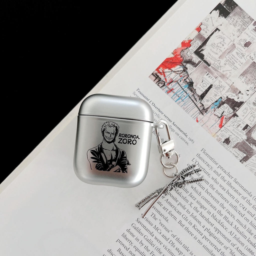 Vỏ Bảo Vệ Hộp Sạc Tai Nghe Bluetooth AirPods 1 2 pro 3 2021 gen3 Bằng PC Cứng Mạ Bạc Họa Tiết One Piece Luffy Zoro