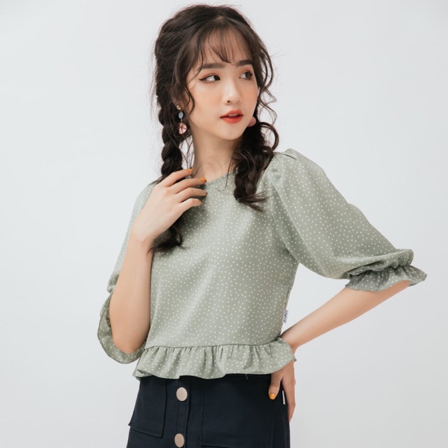 Áo chấm bi xanh bạc hà 92swear
