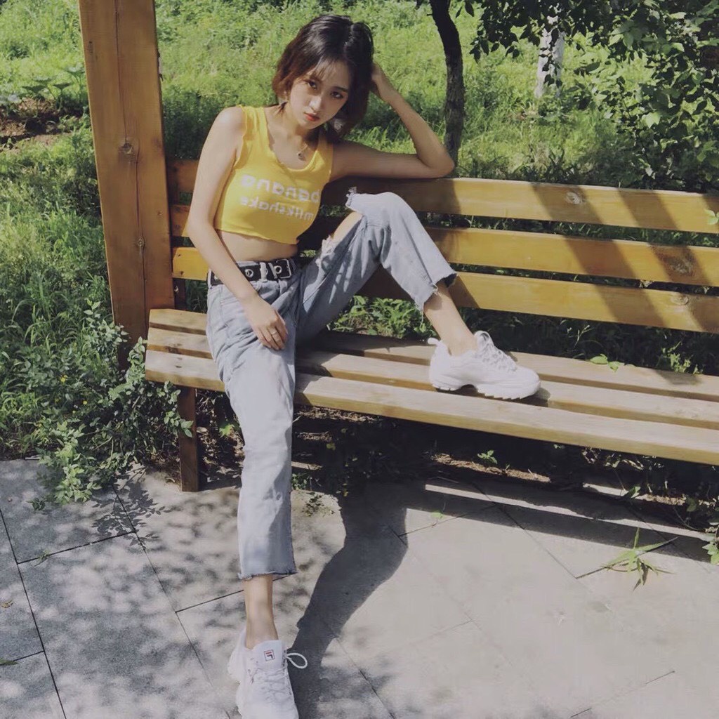 Áo croptop ba lỗ in banana milk shake A236