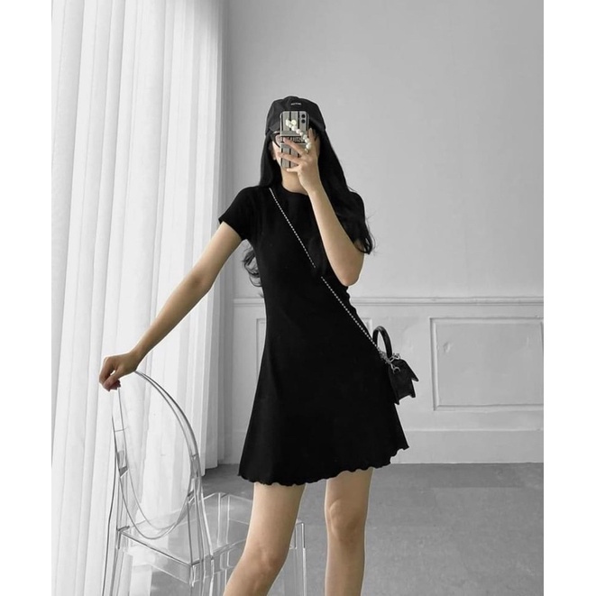 SUV006 Váy thun body nữ không cổ trẻ trung Ulzzang Đầm phông đen dáng ôm sexy quyến rũ Hàn Quốc đi chơi mặc nhà đẹp xinh
