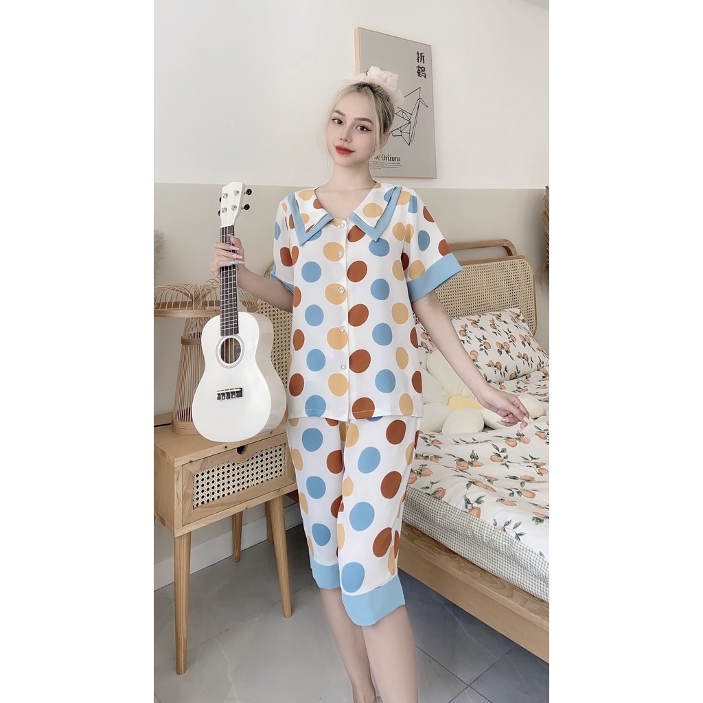 Đồ Bộ Mặc Nhà VAYO,  Bộ Pijama Lụa Nữ Cao Cấp Quần Lửng Thời Trang Lụa Mềm Đẹp Ngắn Tay Dưới 70kg Có Size M L | BigBuy360 - bigbuy360.vn