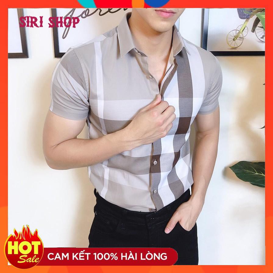 _Giá Sốc_ Áo Sơ Mi Nam Ngắn Tay CARO Màu Cafe Sữa, Chất Vải KATE Mềm Mịn Không Nhăn_Siri Shop