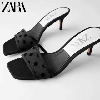 Guốc gót nhọn chấm bi phối lưới ZARA