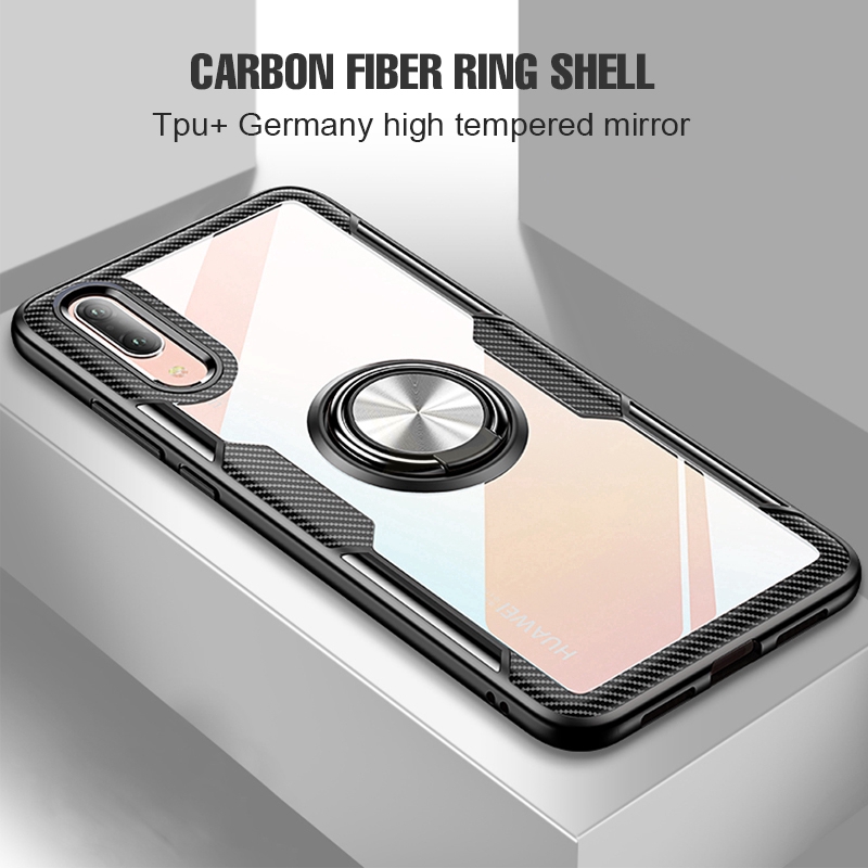 Huawei P20 Pro Lite Nova 4 4e Nova 3e Magnetic Ring Stand Holder Transparent TPU+PC Armor Case Cover