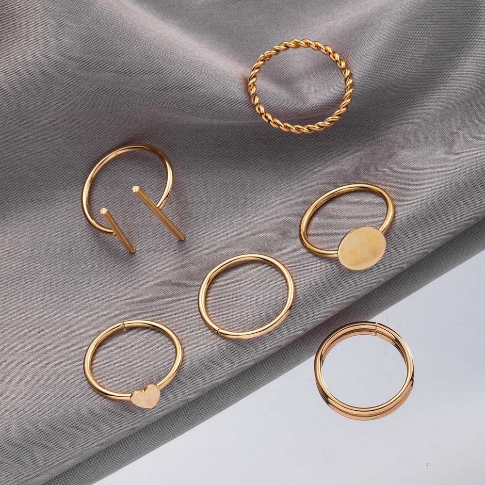 Set 6 Nhẫn Hợp Kim Hình Trái Tim Thời Trang Cho Nữ|Trang Sức Thời Trang Nhiều Màu Sắc|Nhẫn Khớp Ngón Tay Độc Đáo Cá Tính