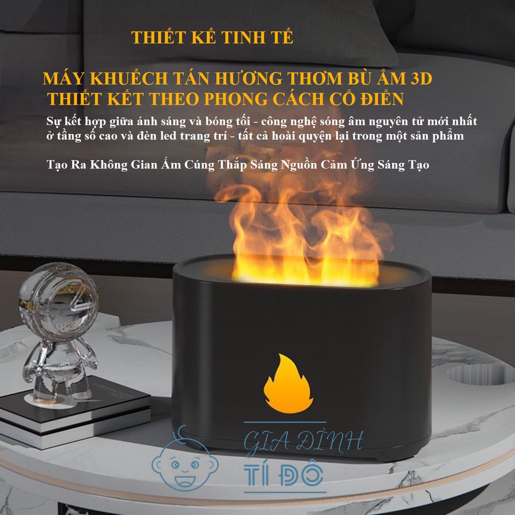 Máy xông tinh dầu mô phỏng ngọn lửa 3D trang trí bàn làm việc làm thơm phòng tạo ẩm cho da dung tích 200ml