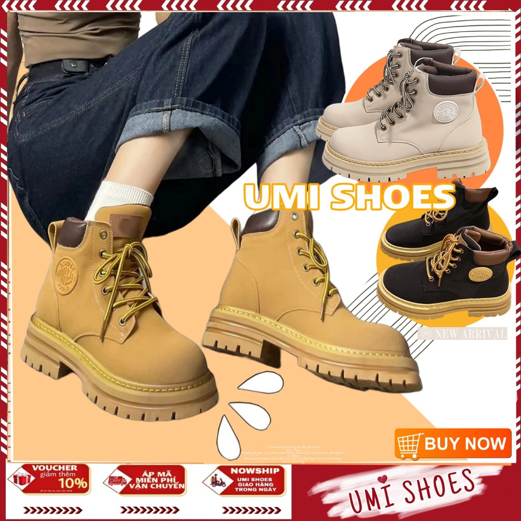 NOWSHIP Giày Bốt Nữ Cao Cổ Lửng TIM.BER Buộc Dây Đế Cao Cá Tính Năng động phong cách đẹp mới hot thời trang đi học chơi