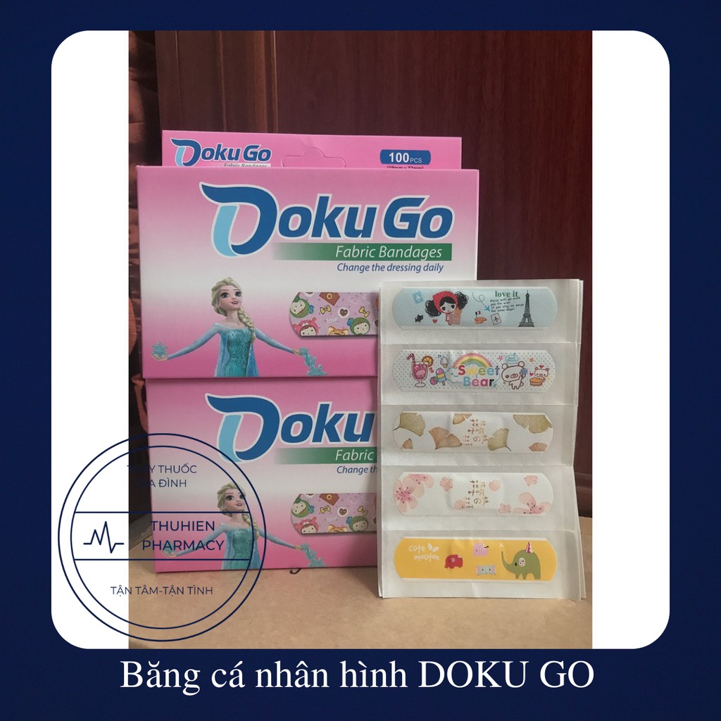 Băng dán cá nhân DOKU GO băng gâu (urgo) hoạt hình, cute dễ thương Hộp 100 miếng