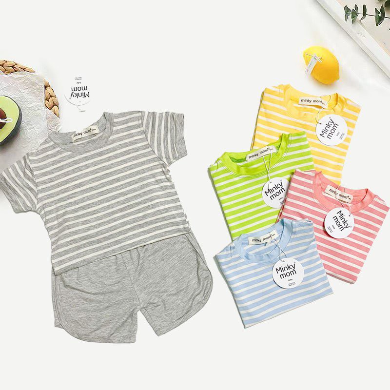 Bộ Cộc Tay Kẻ Thun Lạnh MinkyMom 5 Màu Cực Đẹp Cho Bé Yêu Unchi Store (QATE316)