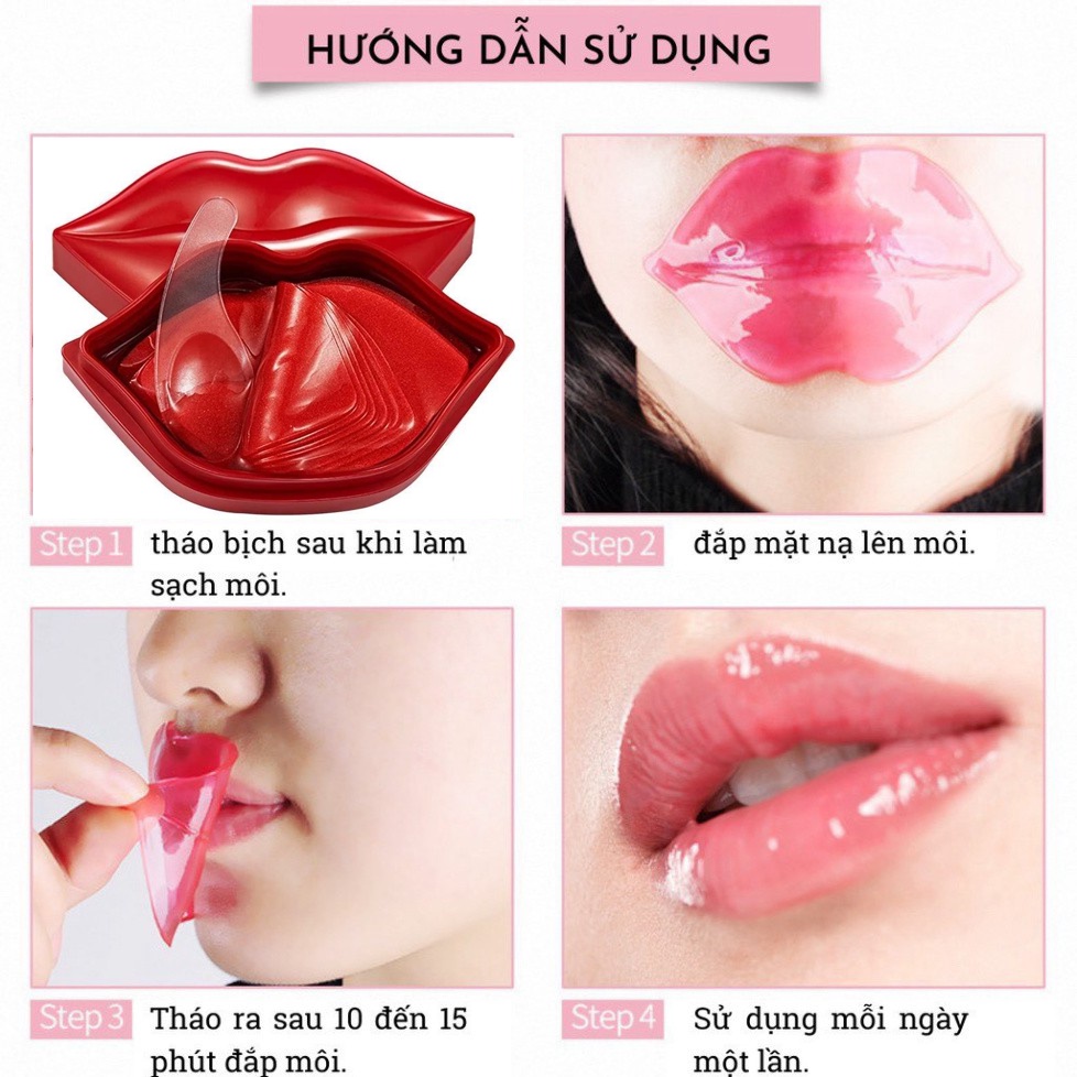 Nạ Môi, Nạ Môi Dưỡng Ẩm Và Làm Hồng Môi  Cherry Collagen BiOaQua, Hộp 20 Miếng