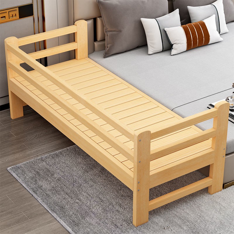 ❄☏Ghép giường mở rộng đầu trẻ em bằng gỗ nguyên khối tùy chỉnh có lan can đơn nhỏ tiết kiệm lớn