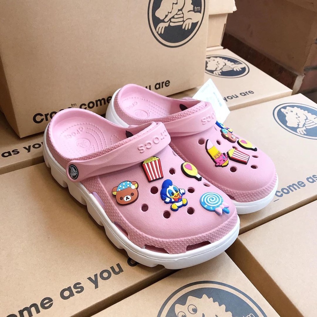 Dép cross hồng đế trắng lượn sóng unisex cao cấp💖FREESHIP💖sục cross bít đầu hotrend DU01