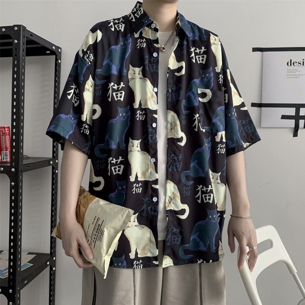 【VN】 thời trang cho Nam giới áo sơ mi in hoa, áo sơ mi rời, nam và nữ giống nhau, mang tất miễn phí (bán tại Hà Nội)