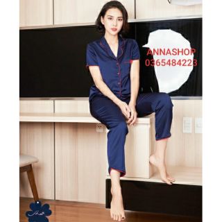 Bộ pijama nơ phi lụa tay ngắn quần dài