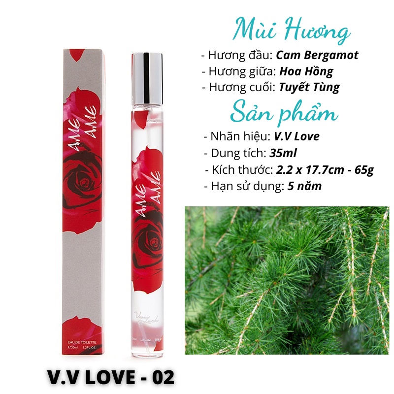 Nước hoa nữ tính quyến rũ thơm lâu dạng ống cực sang trọng và quý phái 35ml V.V LOVE - Diki