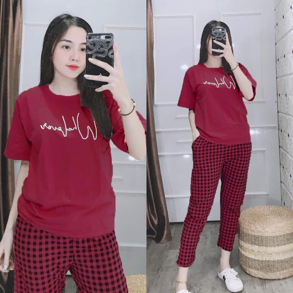 Đồ bộ nữ mặc nhà, set bộ thun cotton Bigsize, TRUMSI QD07 DÀI NHỊP TIM