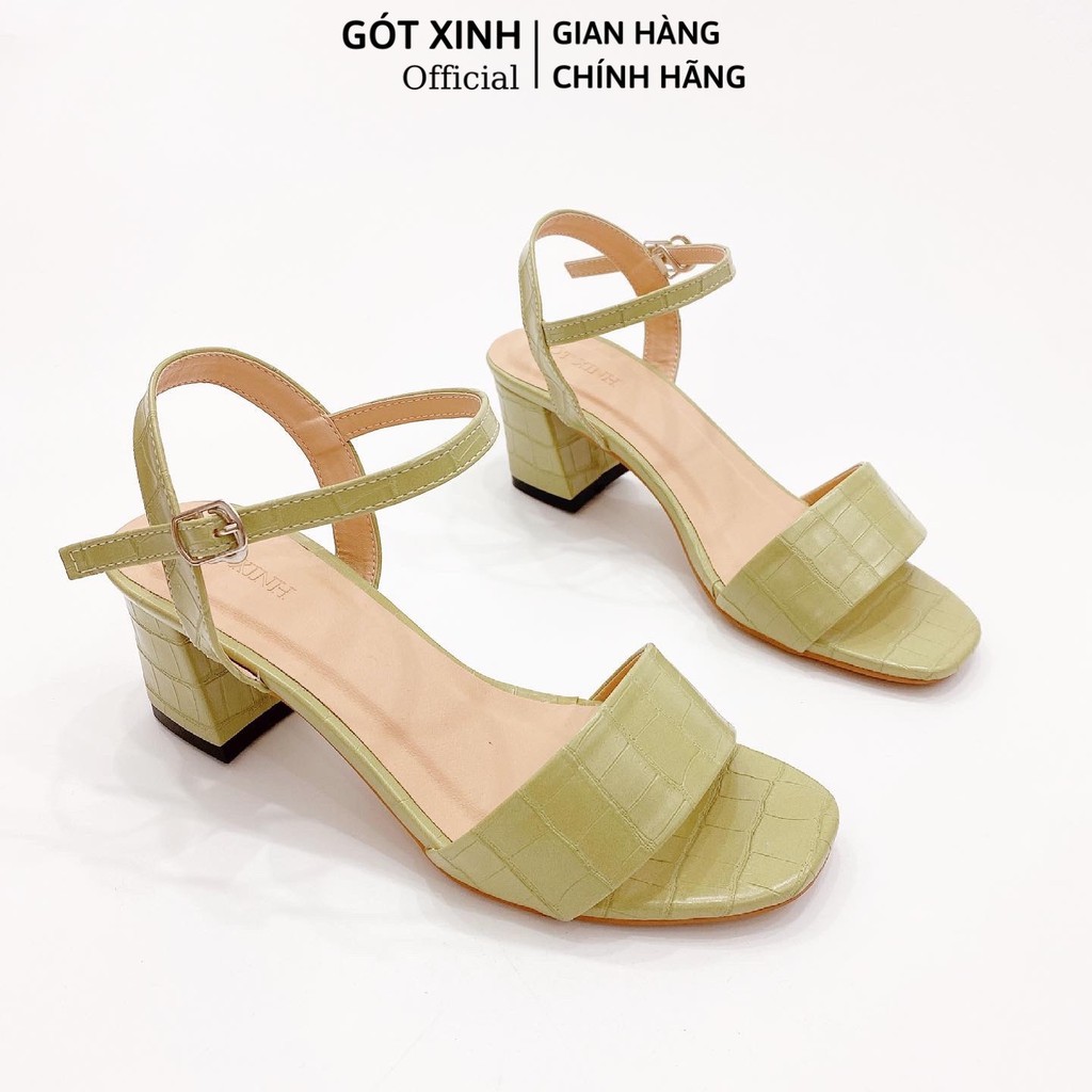 Sandal cao gót nữ GÓT XINH GD22 màu đen quai ngang đế vuông cao 5cm