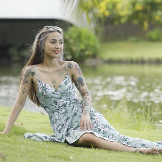 Đầm thiết kế 2 dây cúp ngực maxi đuôi cá họa tiết hoa hồng vietlady fashin d35
