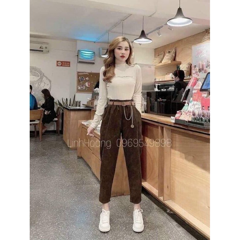 Quần baggy nữ dài đẹp vải nhung tăm