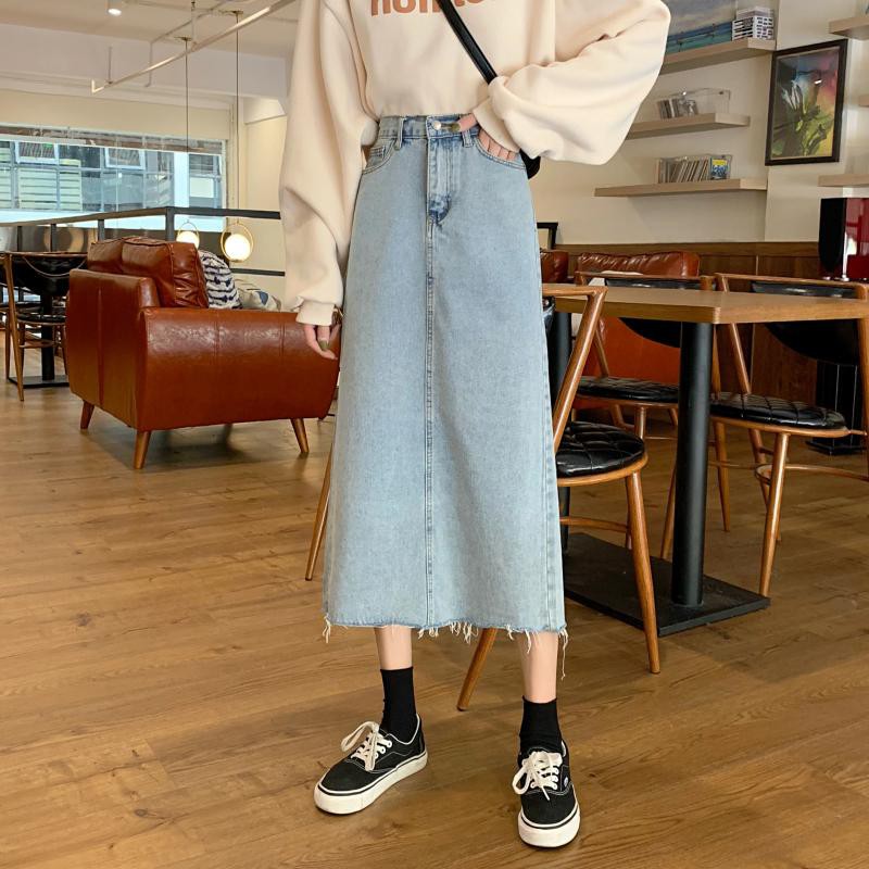 Xiaozhainv Chân Váy Denim Lưng Cao Phong Cách Hàn Quốc Đơn Giản Cho Nữ | BigBuy360 - bigbuy360.vn