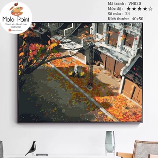 Tranh sơn dầu số hoá tự tô màu Tranh phong cảnh mùa thu Hà Nội
