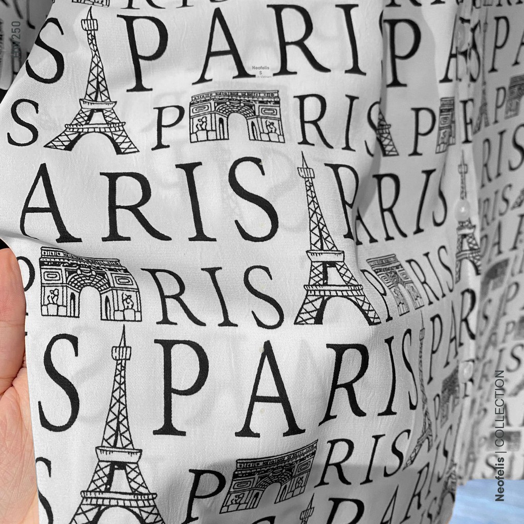 Áo sơ mi trắng cổ vest cho nam tay ngắn - Sơ mi cộc tay hoạ tiết Paris chính hãng Neofelis