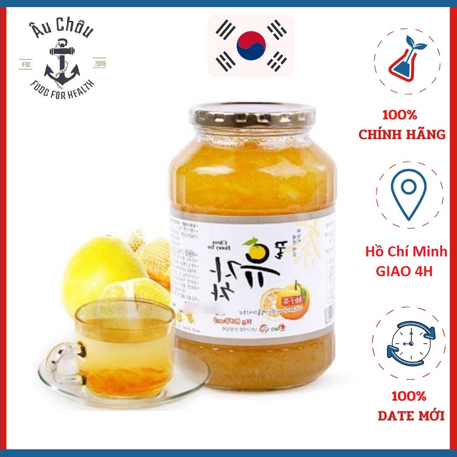 Combo 2 hũ Mật ong chanh đào Hàn Quốc Haetti nguyên chất công dụng giảm ho nắp vàng 1kg review tốt date mới
