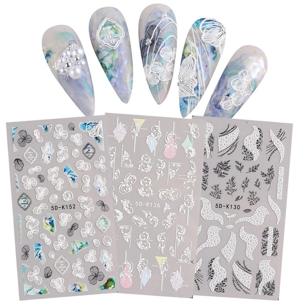Nhãn Dán Trang Trí Móng Tay Nghệ Thuật Họa Tiết Dập Nổi 5D Tinh Tế