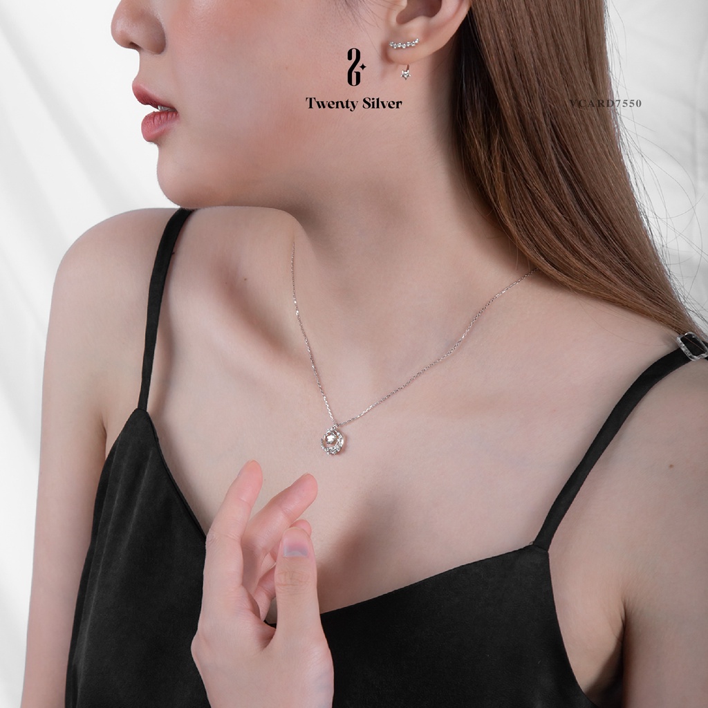 Dây Chuyền Nữ Bạc S925 Trăng Khuyết Đính Đá  VCARD7550. Vòng Cổ Nữ Bạc 20Silver