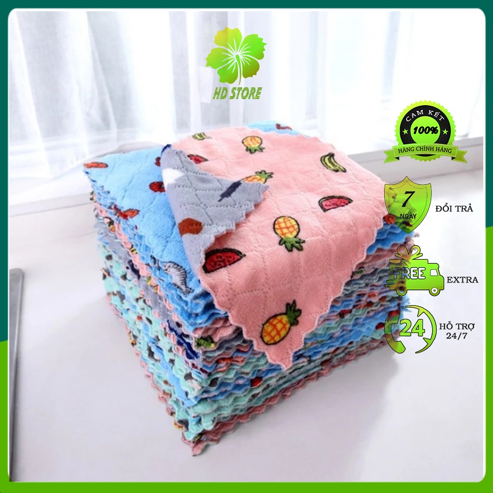 Combo 10 Khăn Lau Bếp Đa Năng Họa Tiết Trái Cây 25x25cm