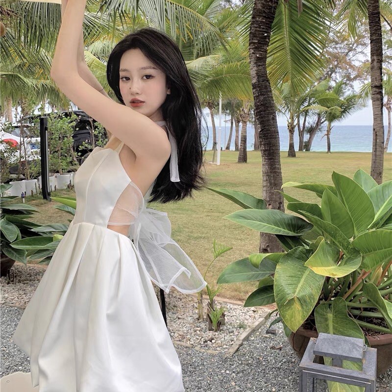 Váy trắng thắt nơ sexy Korea 2021