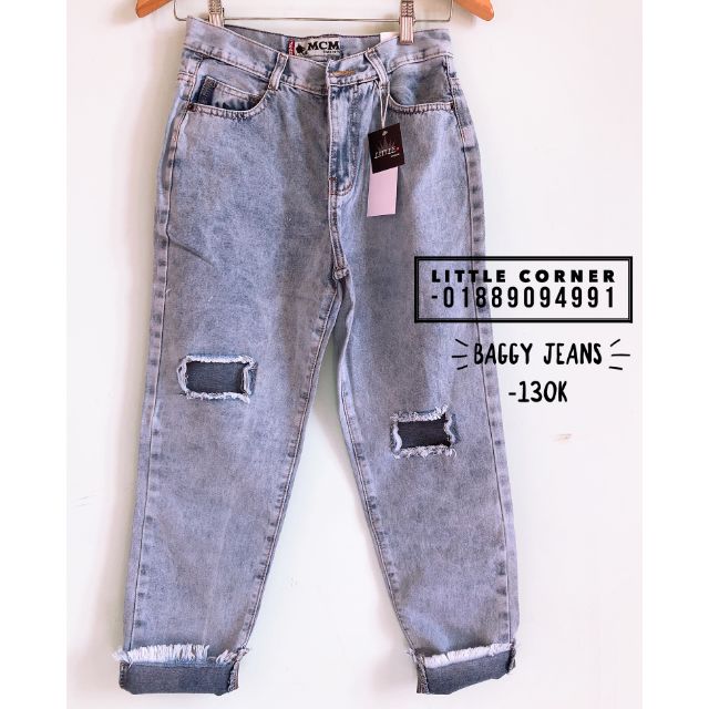 Baggy Jeans Slim rách ô ảnh thật