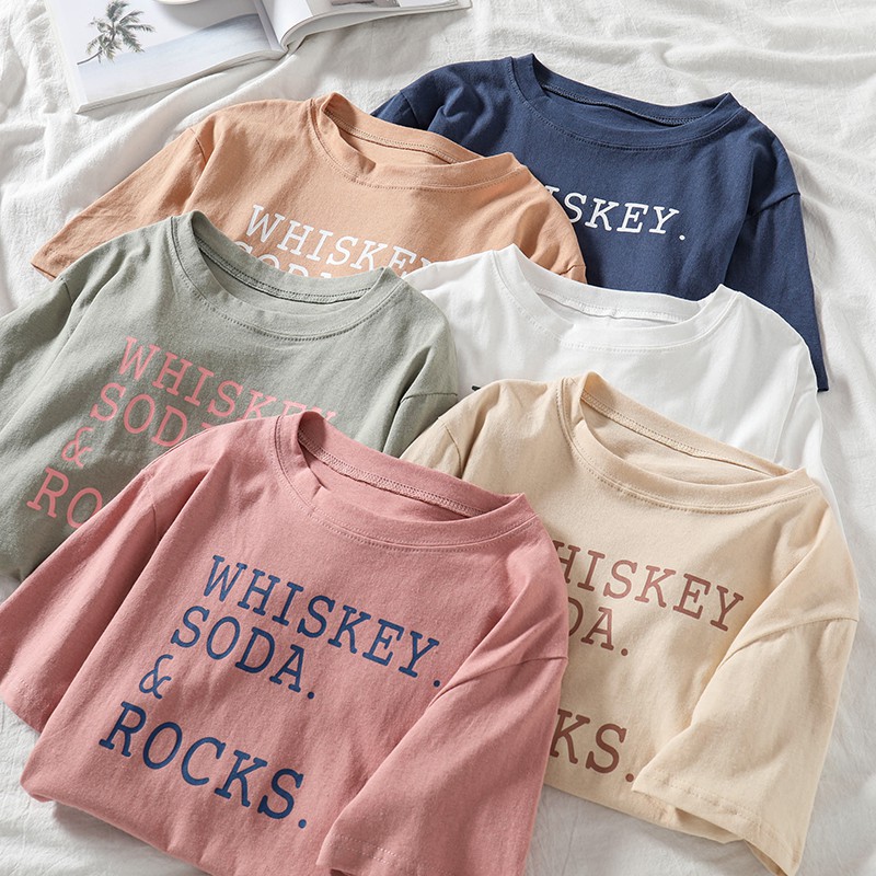 NUZIRO  Áo Thun Tay Ngắn Form Rộng In Chữ Phong Cách Cá Tính Hàn Quốc