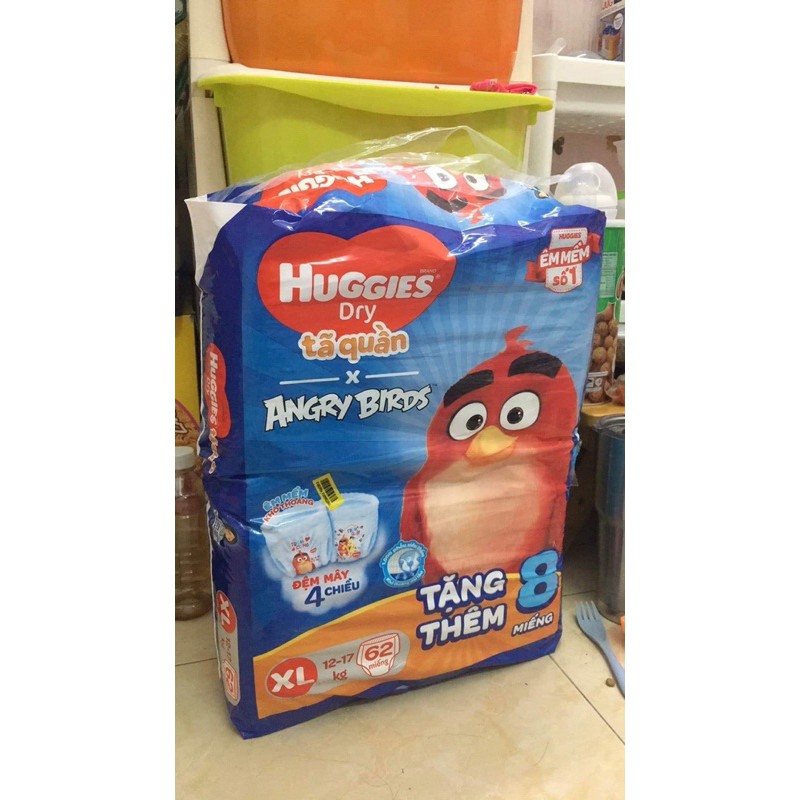 Bỉm quần huggies đệm mây cộng miếng Angry bird XL62+8