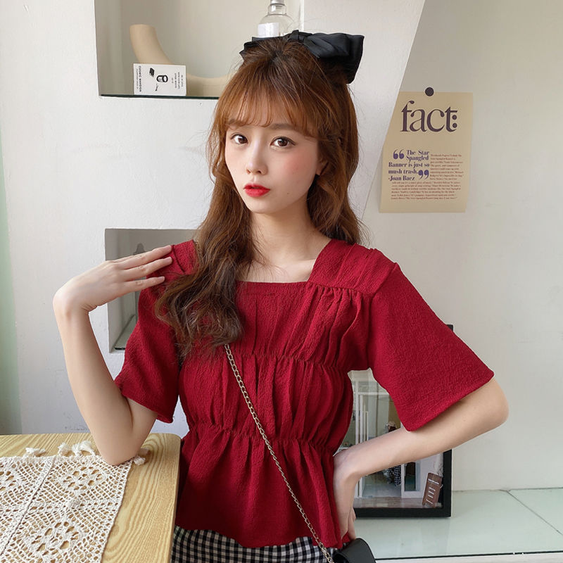 Áo Voan Ngắn Tay Cổ Vuông Xinh Xắn Theo Phong Cách Hàn Quốc 2021 Dành Cho Nữ