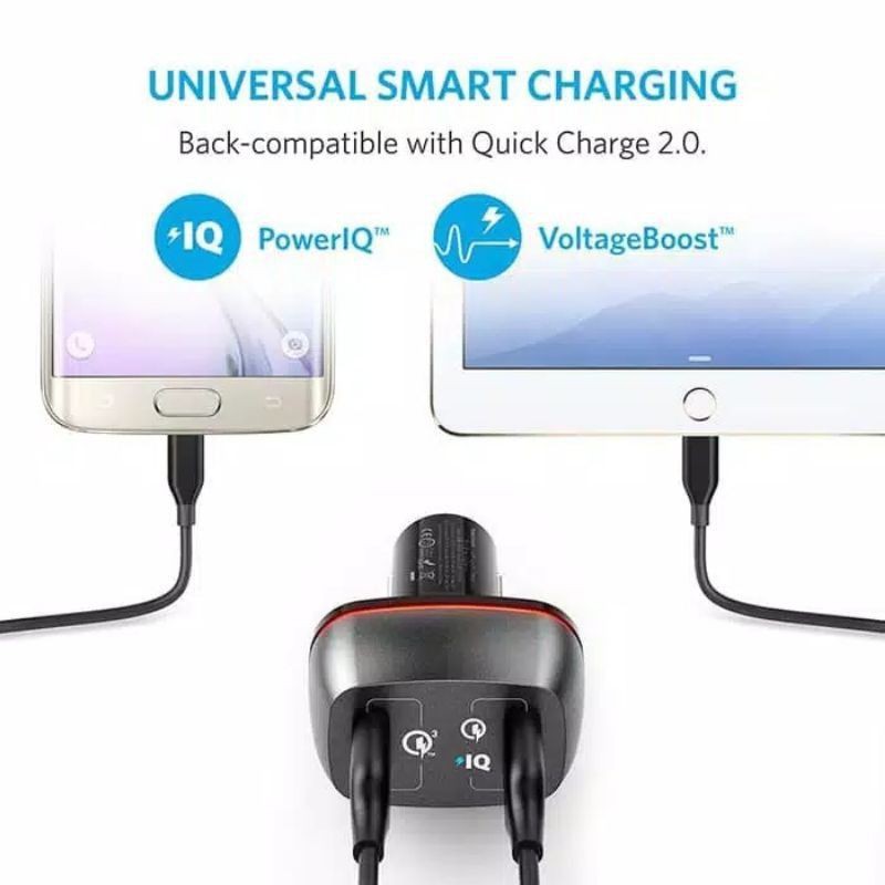 Anker Bộ Sạc Xe Hơi + 2 Ổ Cắm 24w Qc 3.0 A2224 Grs