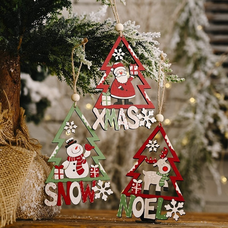 Fashion Hot Sale New Creative Household Christmas Decorations Wooden Tree Box Cartoon Pendant Christmas Tree Pendant